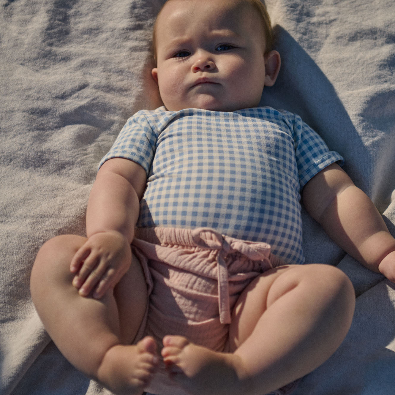 Nature Baby Stretch Jersey Short Sleeve Bodysuit Blue Gingham