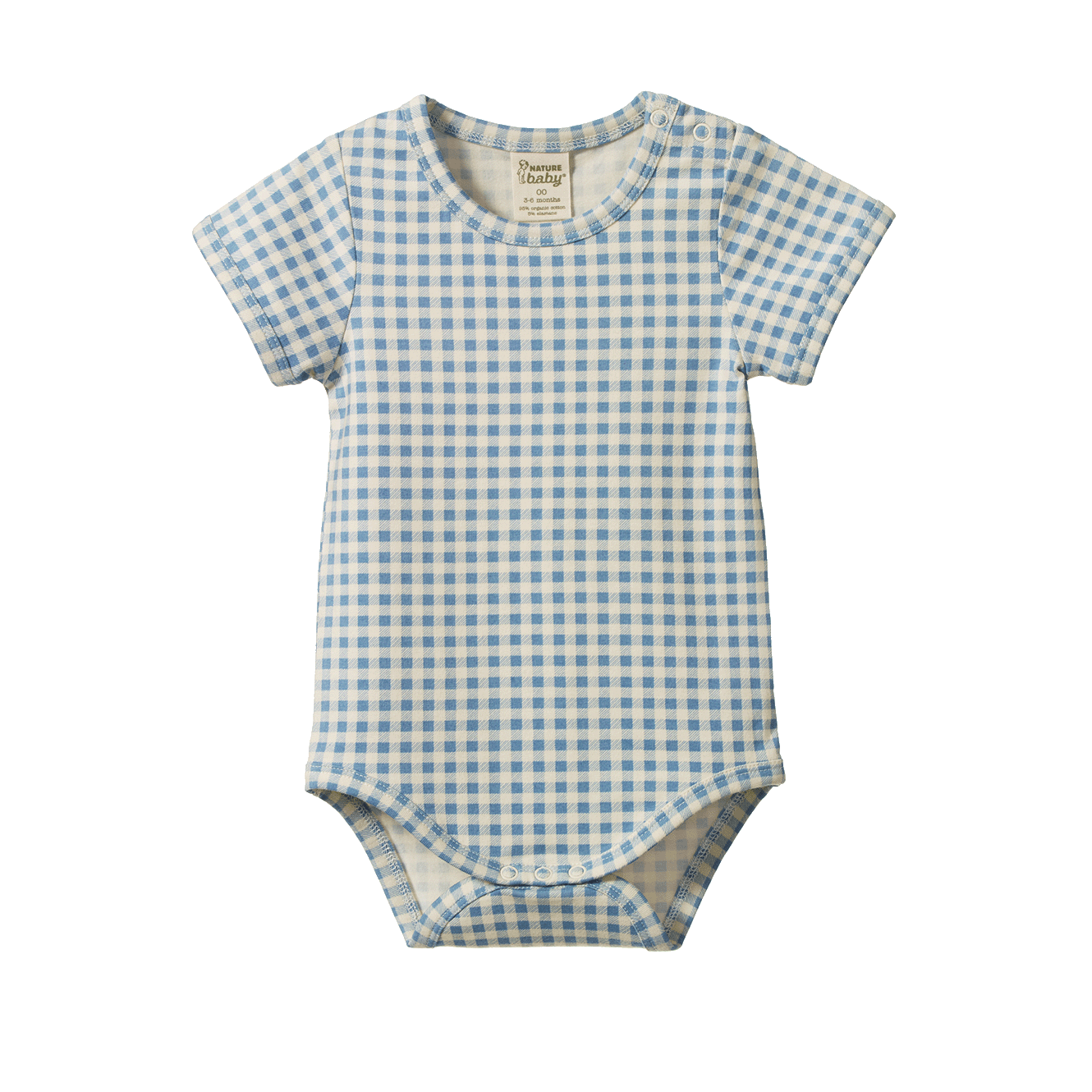 Nature Baby Stretch Jersey Short Sleeve Bodysuit Blue Gingham
