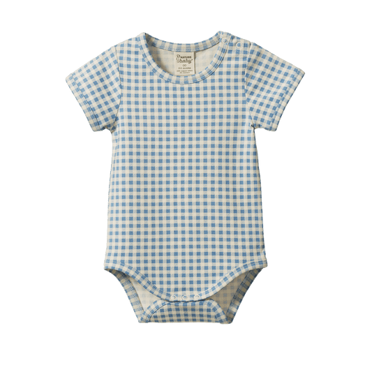 Nature Baby Stretch Jersey Short Sleeve Bodysuit Blue Gingham