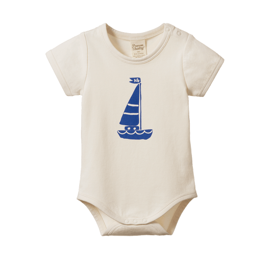 Nature Baby Stretch Jersey Short Sleeve Bodysuit Sail Boat Print
