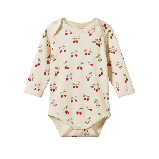 Nature Baby Long Sleeve Bodysuit Strawberry Blush Print