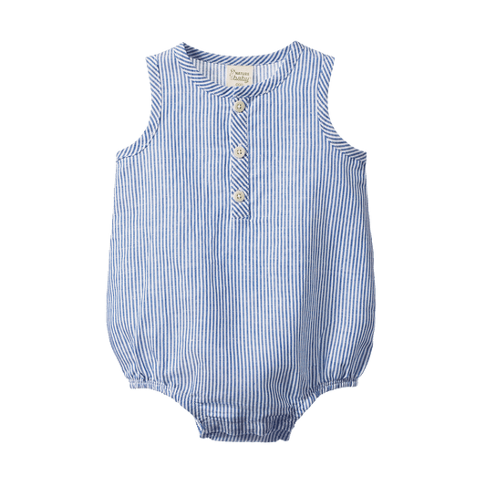 Nature Baby Cedar Suit Linen Blue Stripe
