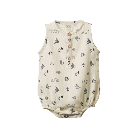 Nature Baby Cedar Suit Muslin Atlantic Natural Print