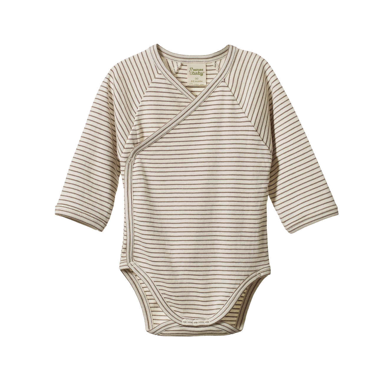 Nature Baby Long Sleeve Kimono Bodysuit Mushroom Pinstripe