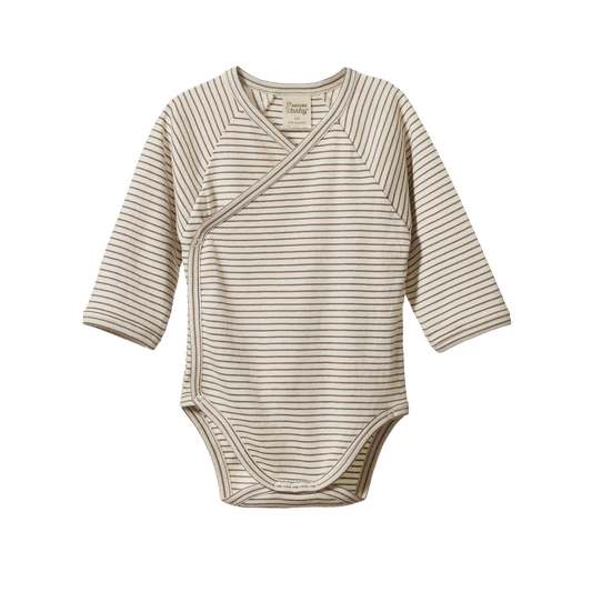 Nature Baby Long Sleeve Kimono Bodysuit Mushroom Pinstripe