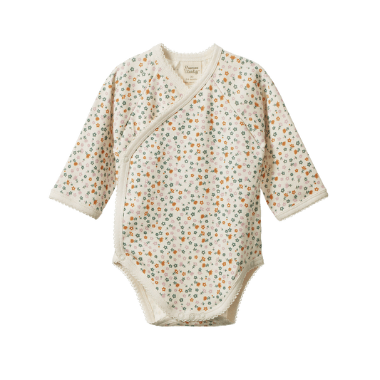 Nature Baby Long Sleeve Kimono Bodysuit Pollyanna Print