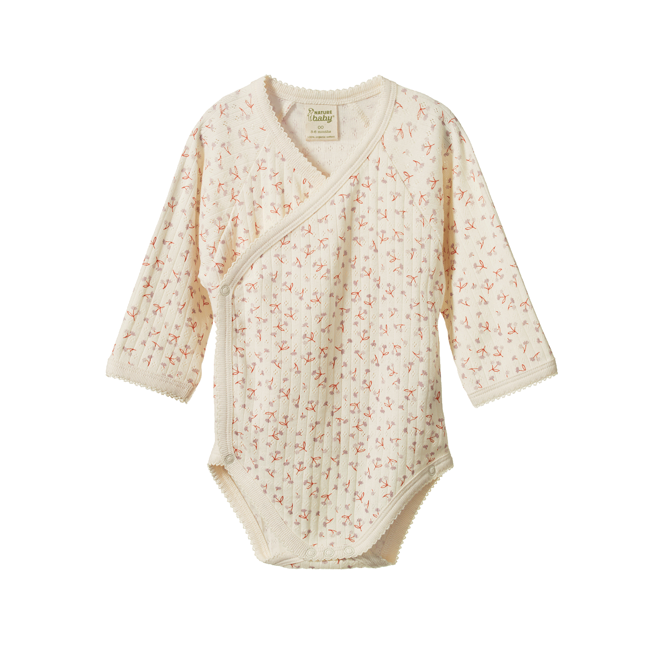 Nature Baby Long Sleeve Kimono Bodysuit Pointelle Dandelion Print