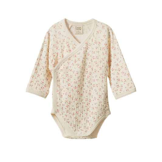 Nature Baby Long Sleeve Kimono Bodysuit Pointelle Dandelion Print