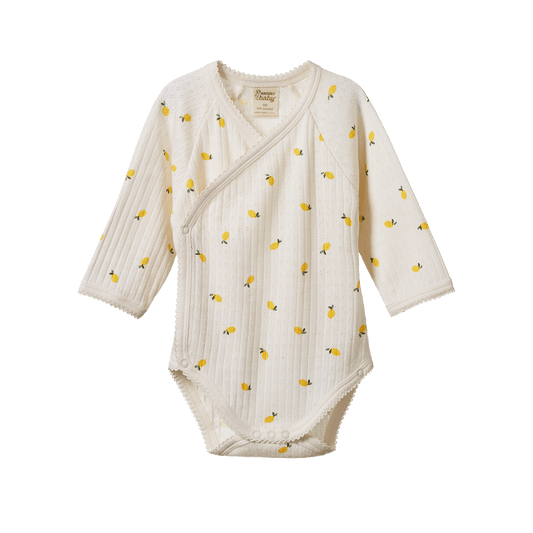 Nature Baby Long Sleeve Kimono Bodysuit Pointelle Lemon Print