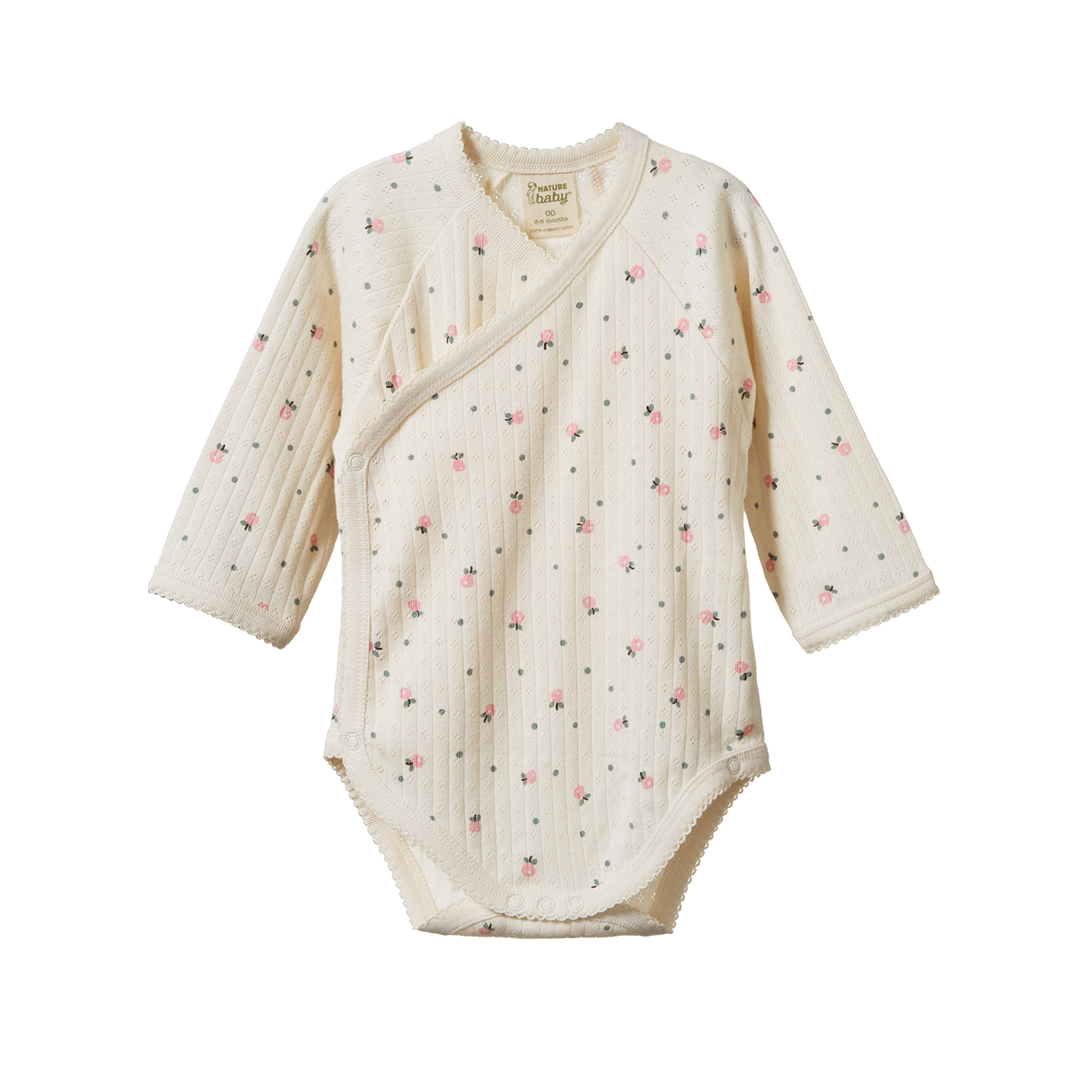 Nature Baby Long Sleeve Kimono Bodysuit Pointelle Posey Blossom Print