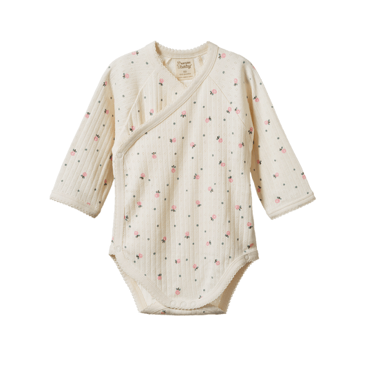 Nature Baby Long Sleeve Kimono Bodysuit Pointelle Posey Blossom Print
