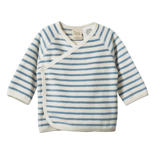Nature Baby Long Sleeve Kimono Jacket Terry Powder Blue Sailor Stripe