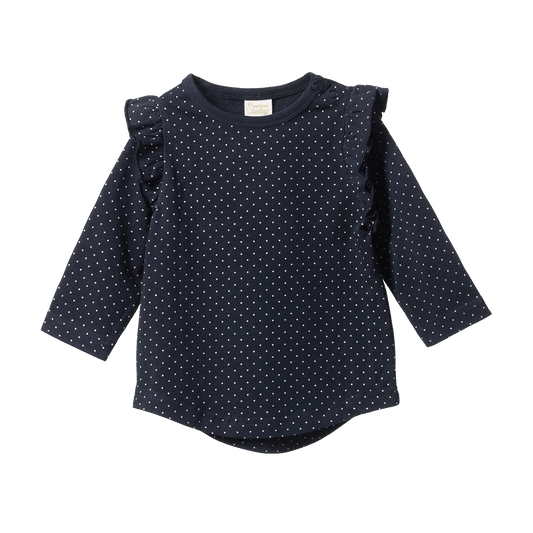 Nature Baby Iris Long Sleeve Tee Navy Mini Dot Print