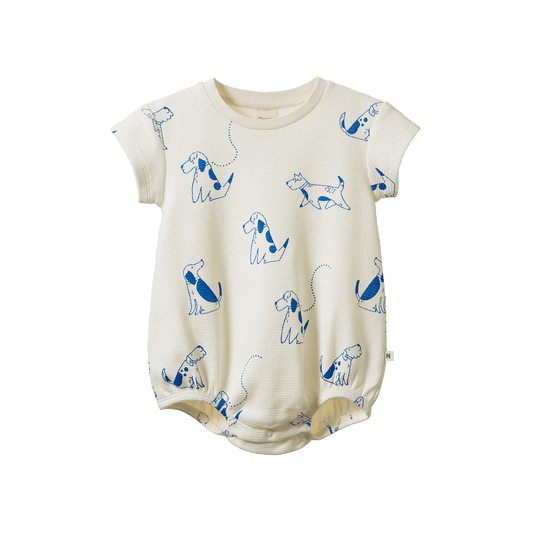 Nature Baby Juno Romper Waffle Dog Walk Print