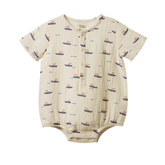 Nature Baby Monty Suit Muslin Row Boats Print