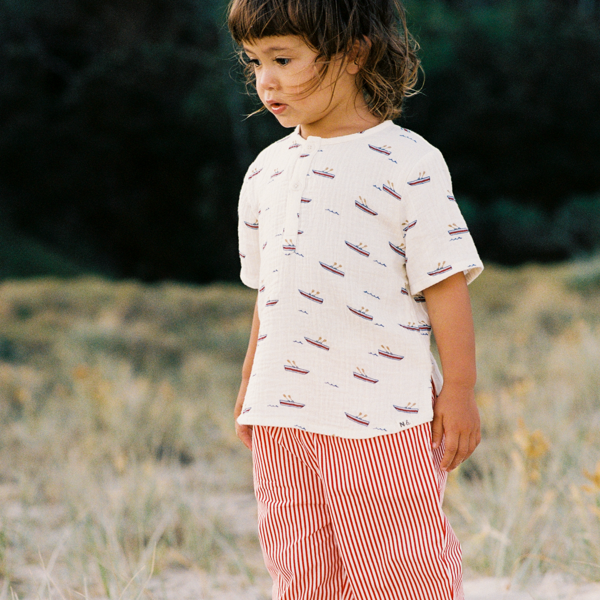 Nature Baby Short Sleeve Caravan Shirt Muslin Row Boats Print