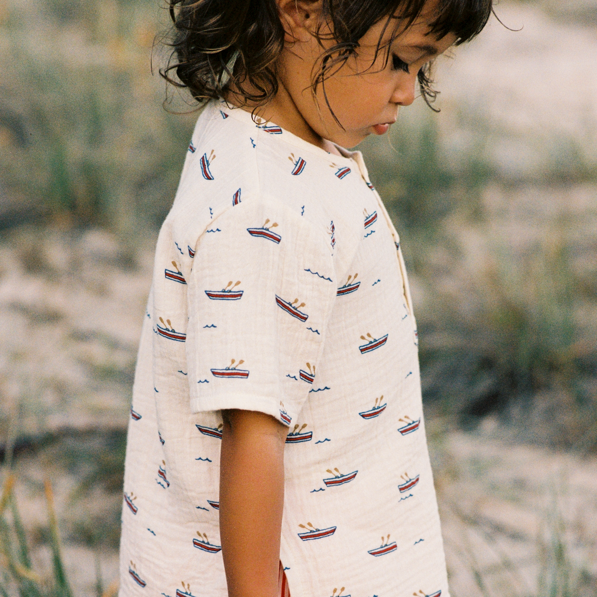 Nature Baby Short Sleeve Caravan Shirt Muslin Row Boats Print