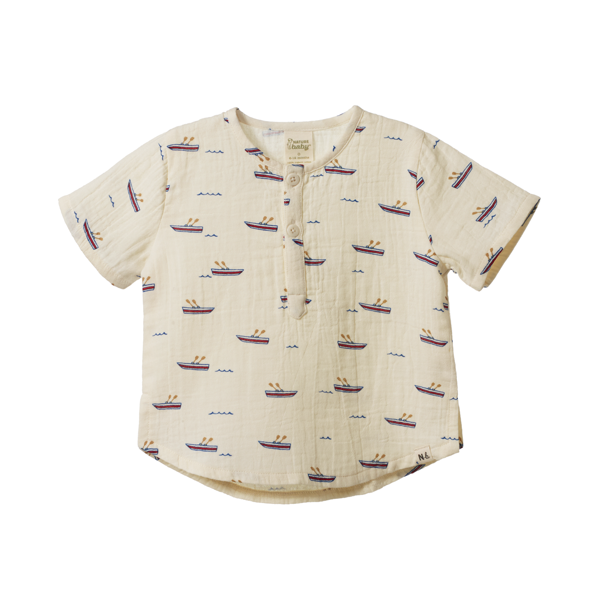 Nature Baby Short Sleeve Caravan Shirt Muslin Row Boats Print