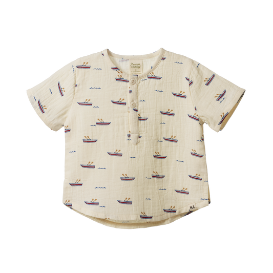 Nature Baby Short Sleeve Caravan Shirt Muslin Row Boats Print