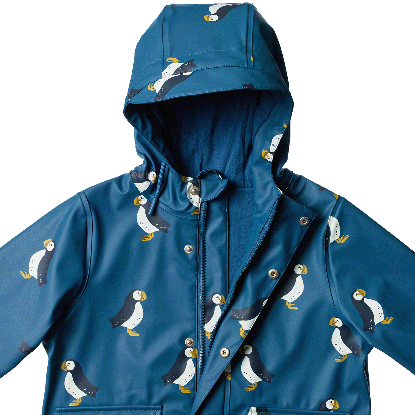 Nature Baby Raincoat Puffin Teal Print