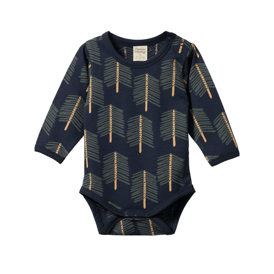 Nature Baby Stretch Jersey Long Sleeve Bodysuit Bramblewood Print
