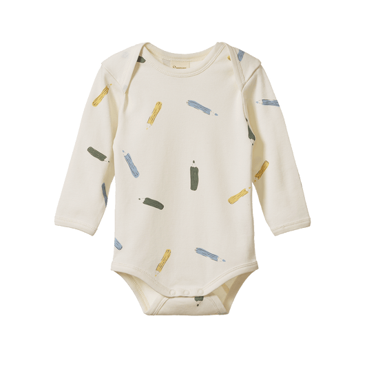 Nature Baby Long Sleeve Bodysuit Pencil Print Natural