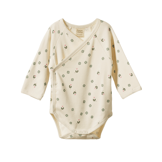 Nature Baby Long Sleeve Kimono Bodysuit Lucky Print