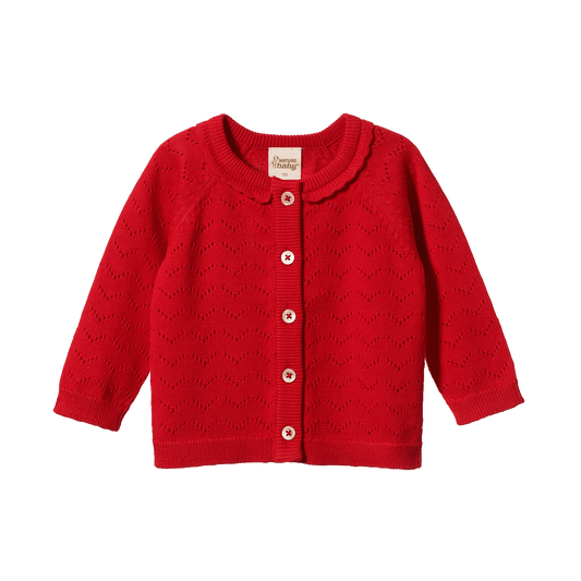 Nature Baby Piper Cardigan Raspberry Red Pointelle