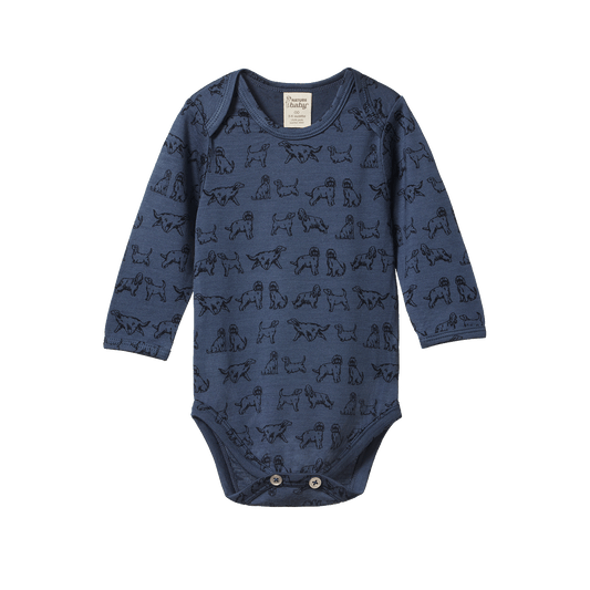 Nature Baby Merino Essential Long Sleeve Bodysuit Dog Days Print