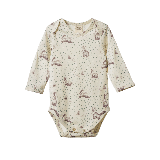 Nature Baby Merino Essential Long Sleeve Bodysuit Rabbitty Print