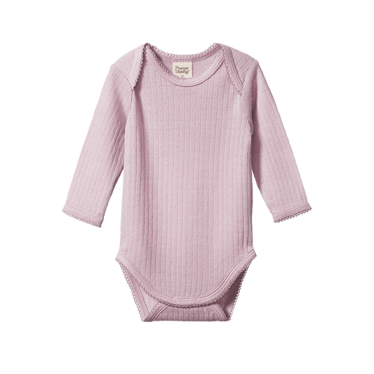 Nature Baby Merino Essential Long Sleeve Bodysuit Pointelle Lilac