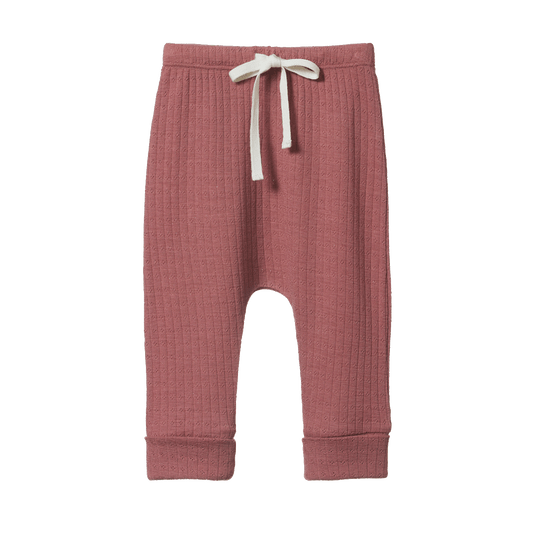 Nature Baby Merino Essential Drawstring Pants Pointelle Woodland Rose