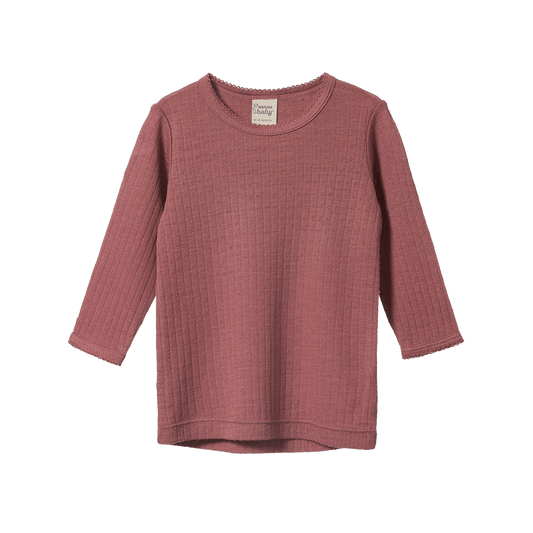 Nature Baby Merino Essential Long Sleeve Cloud Tee Pointelle Woodland Rose