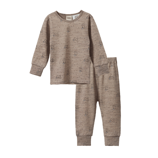 Nature Baby Merino Essential Long Sleeve Pyjamas Set Bramble Burrow Print Merino