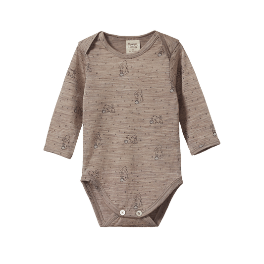 Nature Baby Merino Essential Long Sleeve Bodysuit Bramble Burrow Print