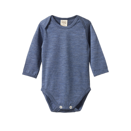 Nature Baby Merino Essential Long Sleeve Bodysuit Vintage Indigo Marl