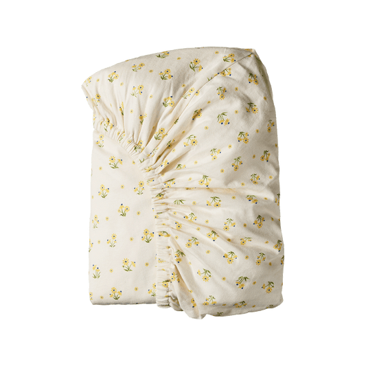 Nature Baby Fitted Sheet Jersey Daisy Daze Yellow Print Cot