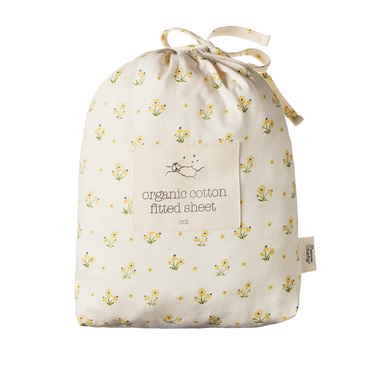 Nature Baby Fitted Sheet Jersey Daisy Daze Yellow Print Cot