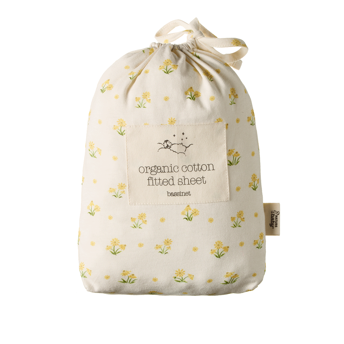 Nature Baby Fitted Sheet Jersey Daisy Daze Yellow Print Bassinet