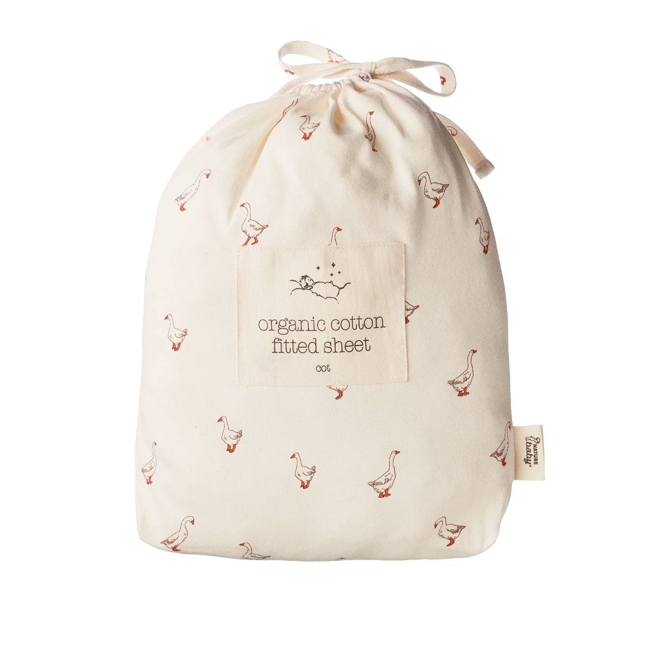 Nature Baby Fitted Sheet Jersey Goosey Natural Print Cot
