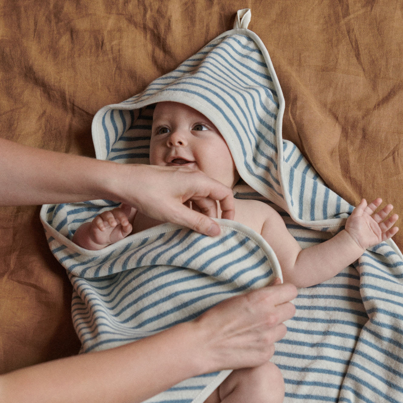 Nature Baby Organic Cotton Hooded Towel Powder Blue Sailor Stripe