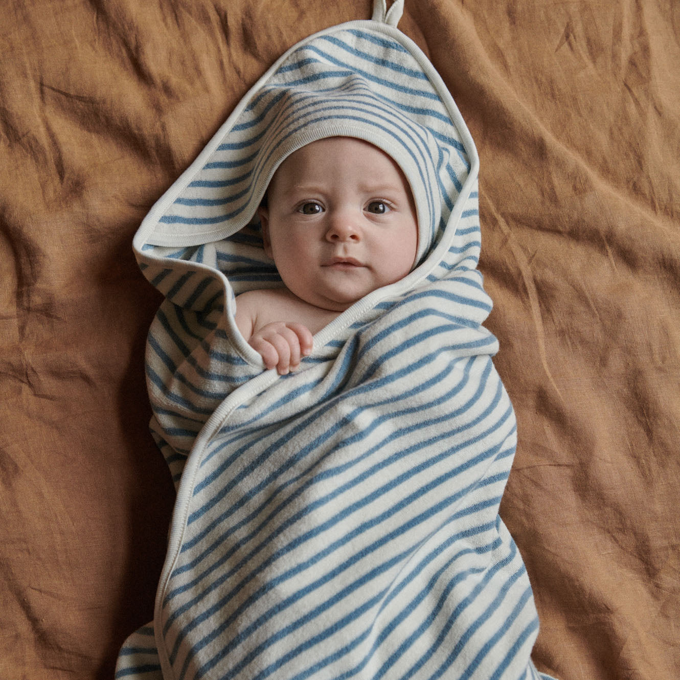 Nature Baby Organic Cotton Hooded Towel Powder Blue Sailor Stripe