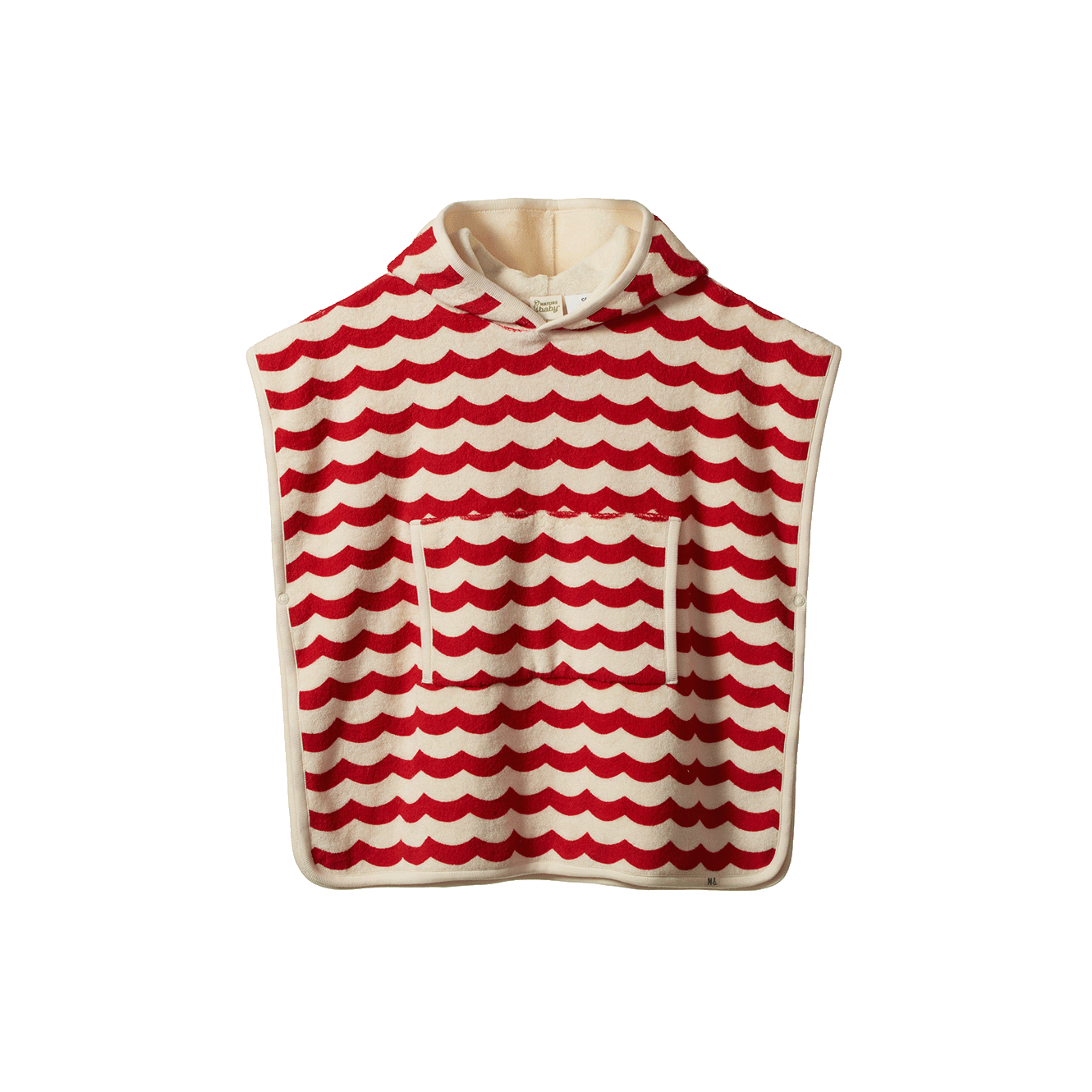 Nature Baby Organic Cotton Poncho Towel Waves Red Print