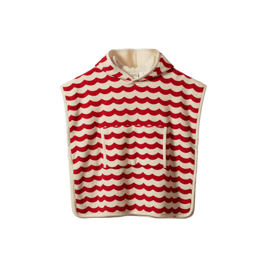 Nature Baby Organic Cotton Poncho Towel Waves Red Print