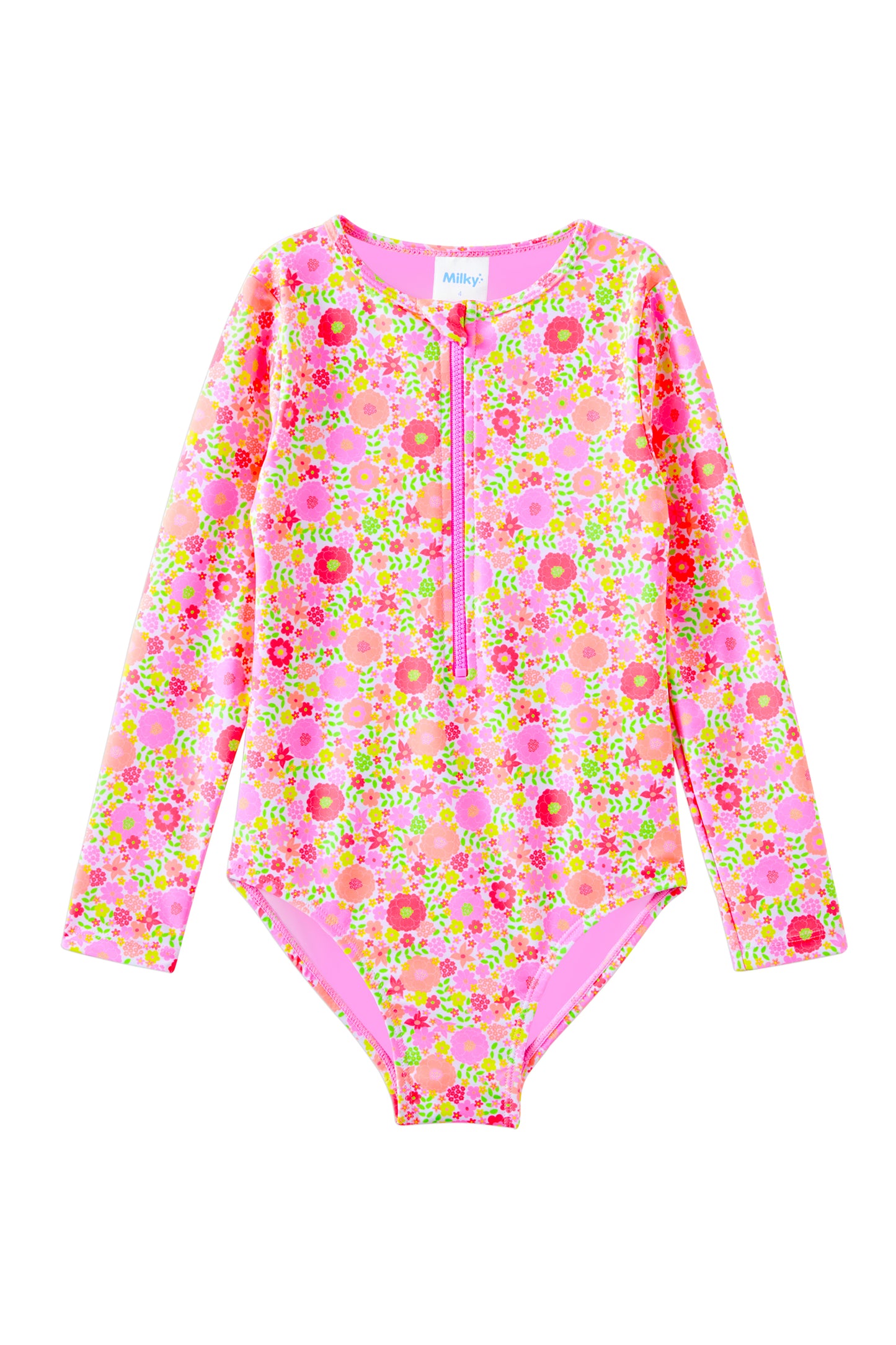 Milky Neon Bloom Long Sleeve Swimsuit