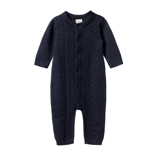 Nature Baby Lou Suit Cotton Knit Navy Cable