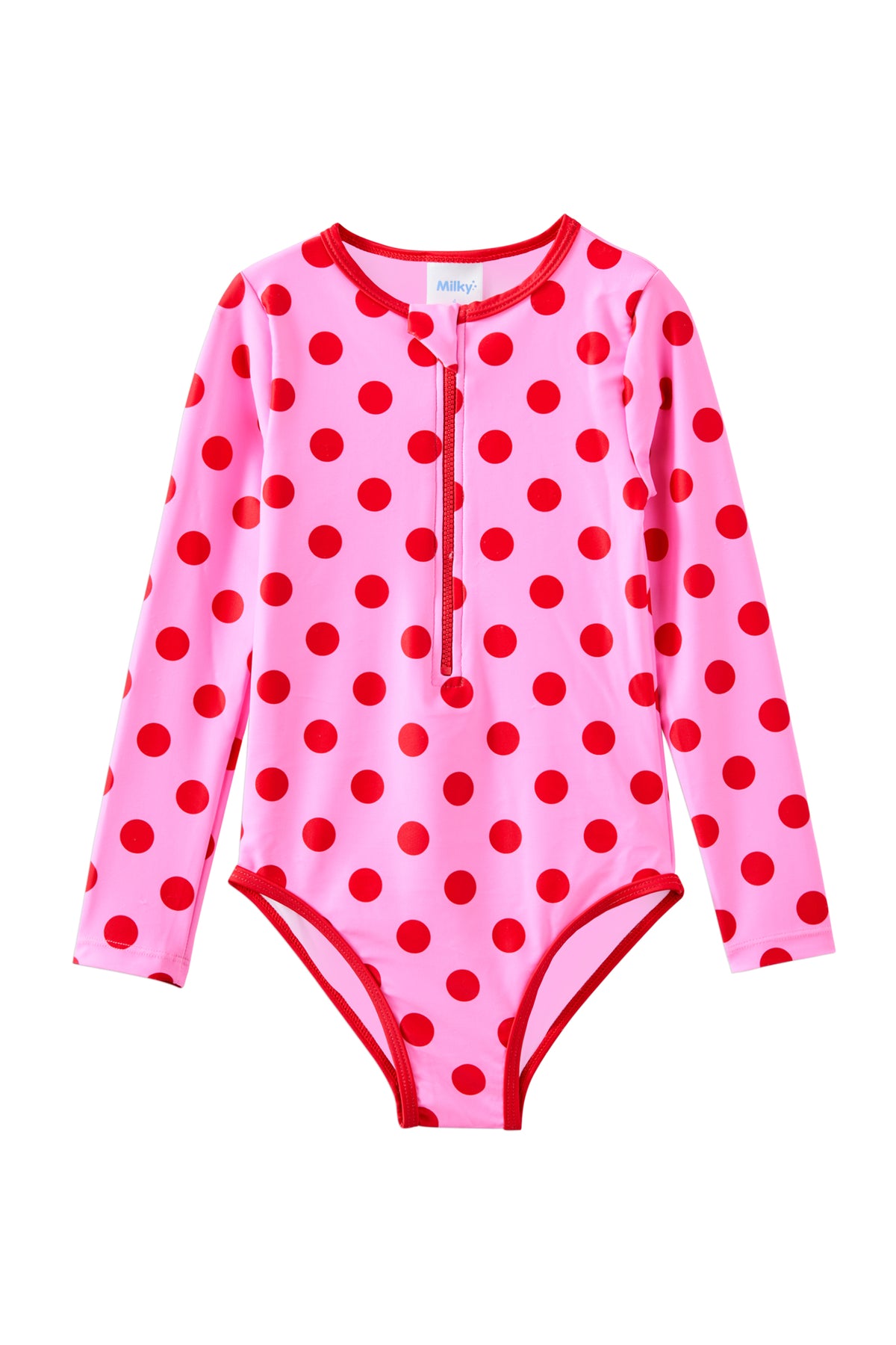 Milky Polka Dot Long Sleeve Swimsuit