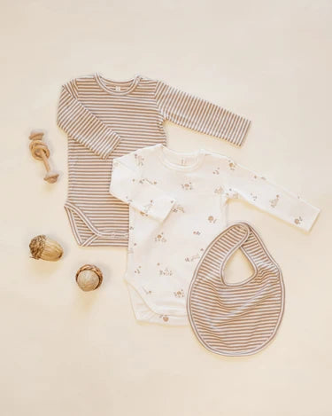 Quincy Mae Jersey Snap Bib, 2 pack | Bunnies + Almond Stripe