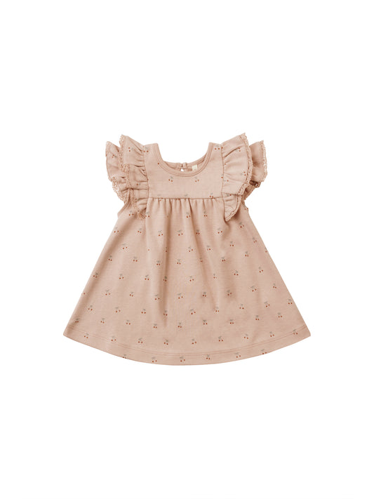 Quincy Mae Flutter Dress Cherries Blush