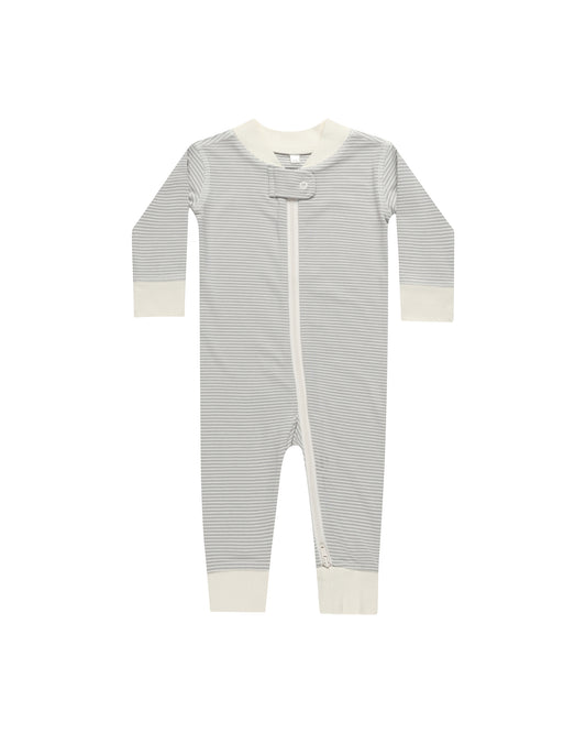 Quincy Mae Zip Long Sleeve Sleeper Blue Micro Stripe